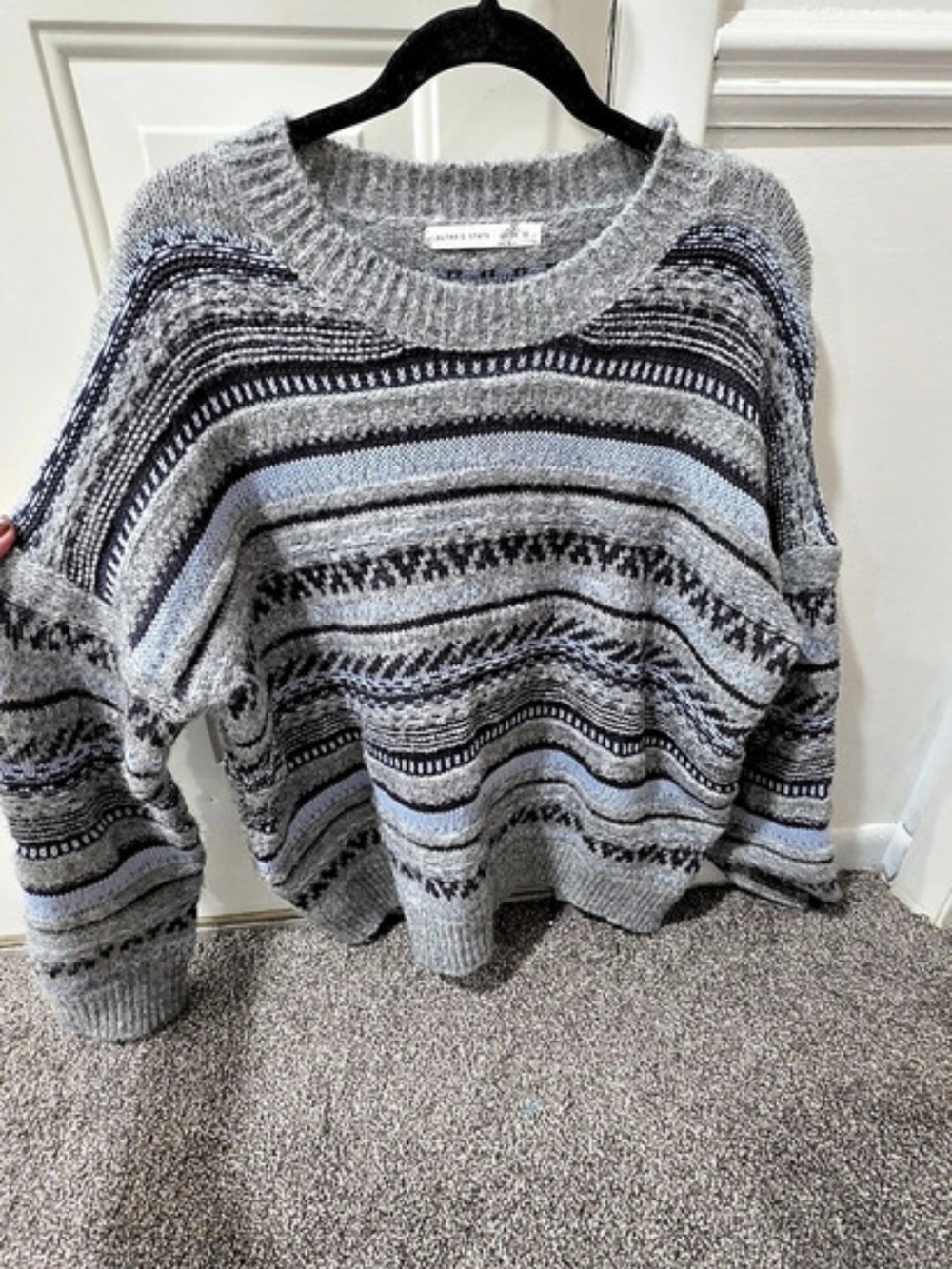 Altar'd State Oversized Women's Gray & Blue Geometric Sweater